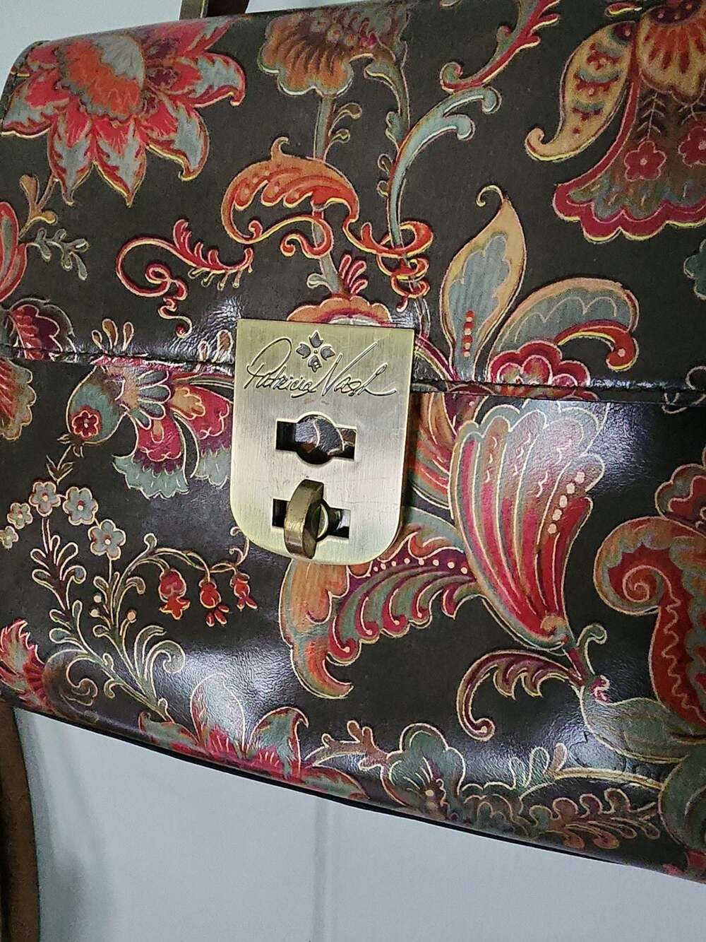 Patricia Nash Floral Tooled Leather Satchel Handbag w/o crossbody strap - Picture 2 of 6